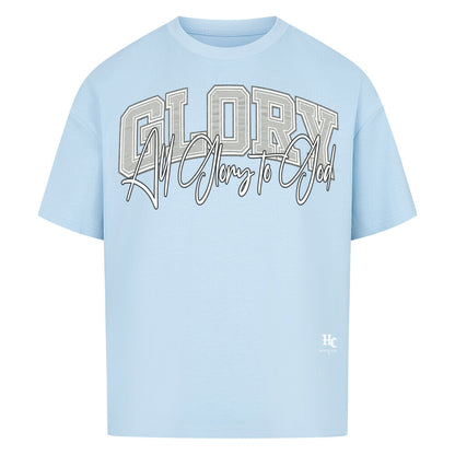 Hellblaues GLORY Oversized T-Shirt von Holyclo mit modernem christlichem Frontprint.