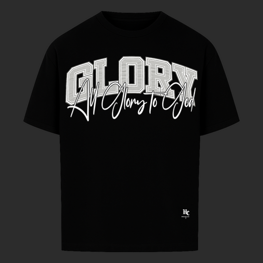 Schwarzes GLORY Oversized T-Shirt von Holyclo mit modernem christlichem Frontprint.