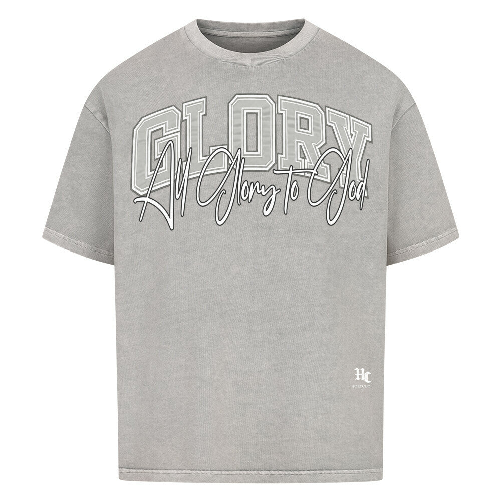 GLORY Oversized T-Shirt von Holyclo in Washed Grey mit modernem christlichem Frontprint.
