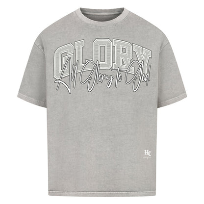 GLORY Oversized T-Shirt von Holyclo in Washed Grey mit modernem christlichem Frontprint.
