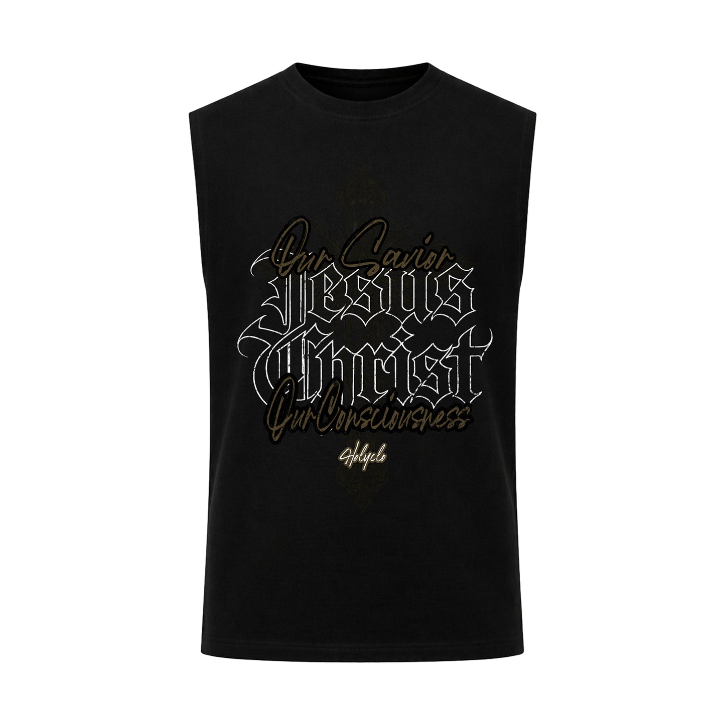 Our Savior Jesus Christ Tank Top in Schwarz mit Frontprint von Holyclo