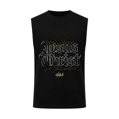 Our Savior Jesus Christ Tank Top in Schwarz mit Frontprint von Holyclo