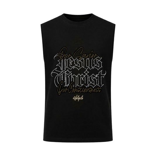 Our Savior Jesus Christ Tank Top in Schwarz mit Frontprint von Holyclo