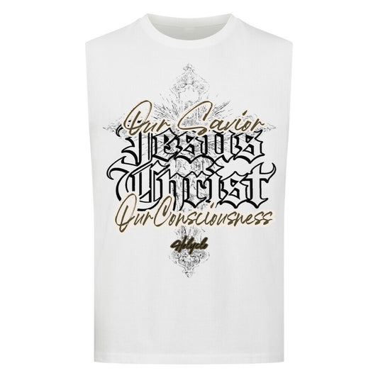 Our Savior Jesus Christ Tank Top in Weiß – Christliche Streetwear von Holyclo